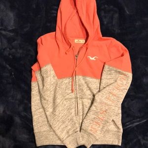 pink & grey holister zip up jacket